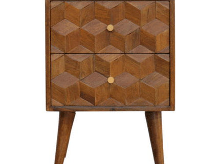 Cube Carved Bedside Table Nightstand - Chestnut
