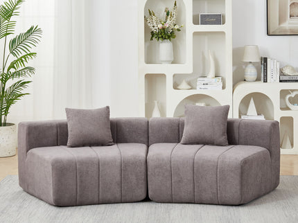 Curved Sectional Sofa With 2 Pillows For Living Room - Gray