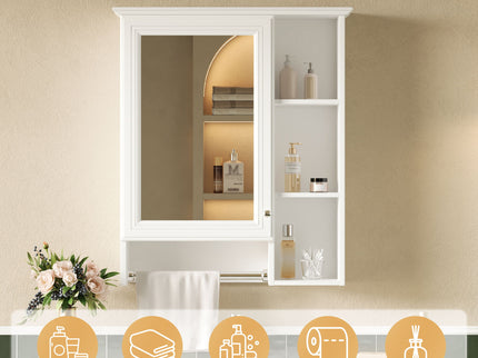 Modern 3 In 1 Bathroom Mirror Cabinet With Adjustable Shelf & Towel Bar
