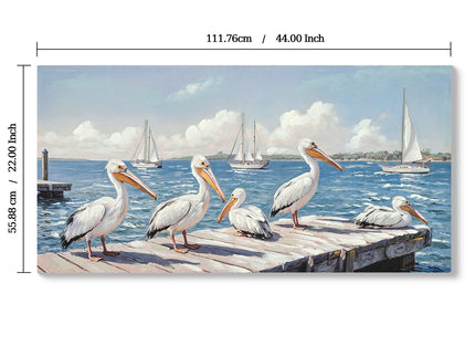 Beach Wall Art Large Ocean Seagull Canvas Pictures For Living Room - Ivory / Navy