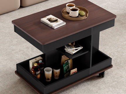 Adjustable End Table With Wheels, 360°Rotating Top And Storage Space