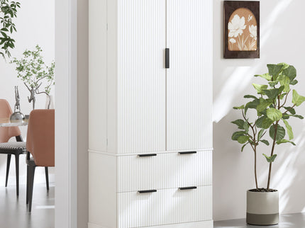 Fluted Kitchen Pantry Cabinet With 2 Large Drawers & 8 Door Spice Rack