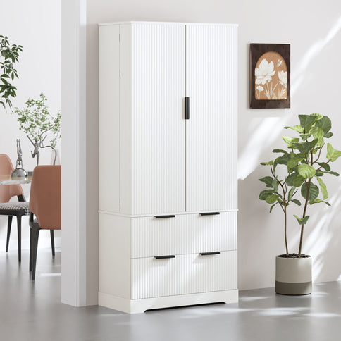 Fluted Kitchen Pantry Cabinet With 2 Large Drawers & 8 Door Spice Rack