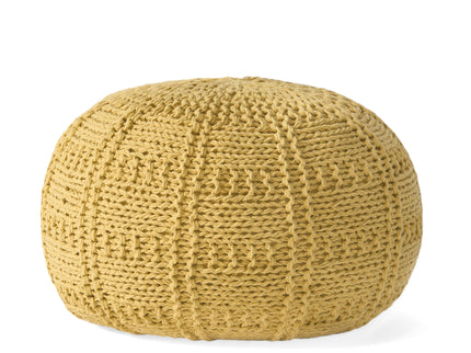 Yuny - Knitted Cotton Round Pouf With Modern Design - Yellow