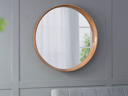 Round Wood Mirror, Wall Mounted Mirror Home Decor For Bathroom Living Room