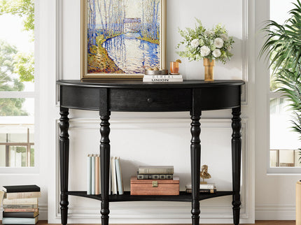 Half Moon Console Table With Drawer & Shelf