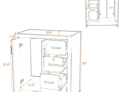 Retro Style Bathroom Vanity With 3 Drawers & Soft-Closing Doors