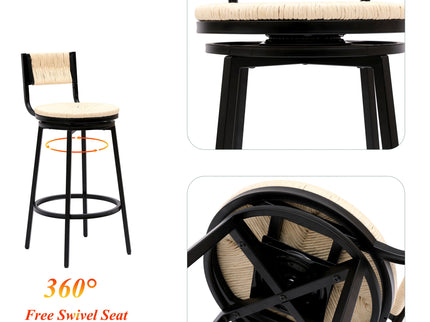 Bar Stools Swivel Counter Chairs With Metal Frame Hand Woven Paper Rope Dining Barstools For Kitchen Counter (Set of 2)