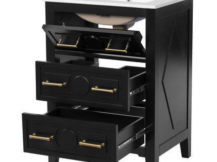 Bathroom Vanity With Sink, Free Standing Single Set, 3 Drawer Storage Cabinet