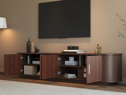 70" TV Stand With Ample Storage, Refined Curved Corners - Dark Brown