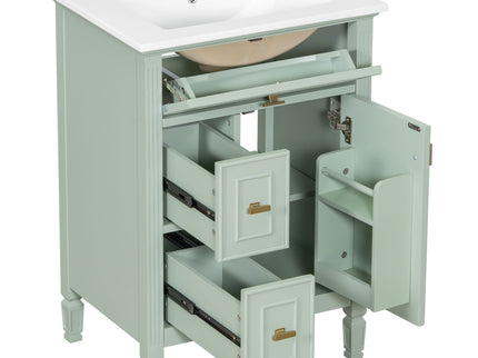 Modern Bathroom Vanity With Sink, Flip Drawer, 2 Drawers, Adjustable Shelf
