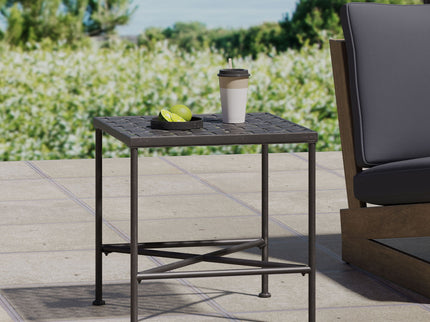 Outdoor Square Side Table With X Shaped Iron Frame - Black