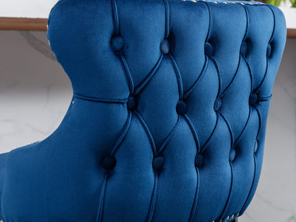 Contemporary Upholstered Wing-Back Barstools With Button Tufted Decoration And Wooden Legs, And Nailhead Trim, Leisure Style Bar Chairs, Bar Stools (Set of 2)