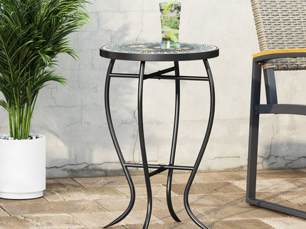 Outdoor Side Table With Tile Mosaic Table Top - Black