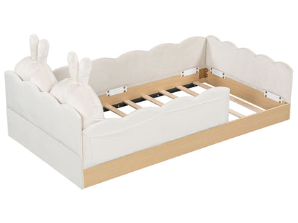 Platform Bed With Animal Pillows And Storage Bags