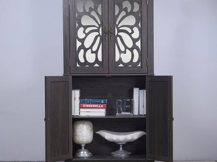 Modern Sideboard Buffet With 4 Mirrored Doors, Adjustable Shelves