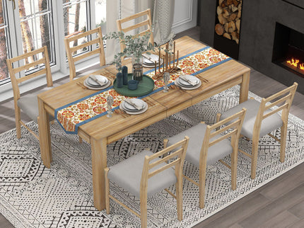 7 Piece Dining Set With Extendable Table, 2 Drawers & 6 Upholstered Chairs