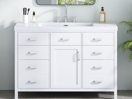 47.25" Modern Bathroom Vanity With Sink, Soft Close Single Door & 6 Drawers - White