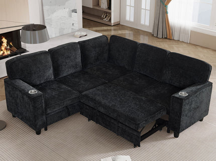 L-Shaped Sofa With Pull Out Sofa Bed With USB