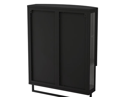 Arched Glass Double Door Wardrobe With Shatterproof Mirror, Open Shelf & Towel Rack