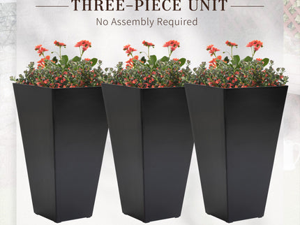 Outsunny - Outdoor Planters (Set of 3) Large Taper Planters With Drainage Holes And Plug, Faux Wood Plastic Flower Pots For Outdoor, Indoor, Garden, Patio
