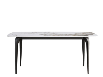 70.87" Modern Artificial Stone Pandora White Curved Black Metal Leg Dining Table - Antique White