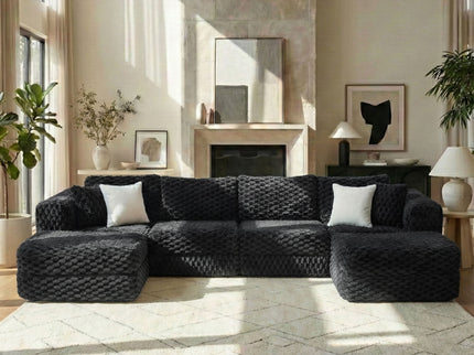 Modular Sectional Sofa, Boneless Couch With 2 Movable Ottomans