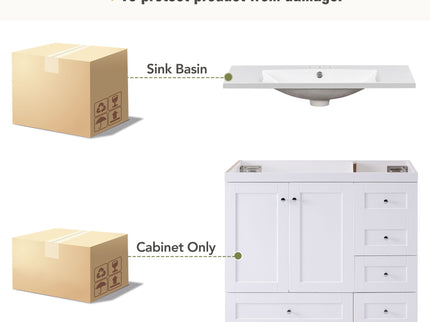 Shaker Free Standing Bathroom Vanity Cabinet With Sink, Soft Close Drawers, Soft Close Doors