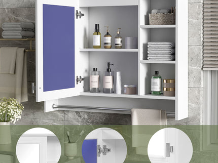 Modern Wall Mounted Mirror Cabinet With Adjustable Shelf, Soft Close Door, And Towel Bar