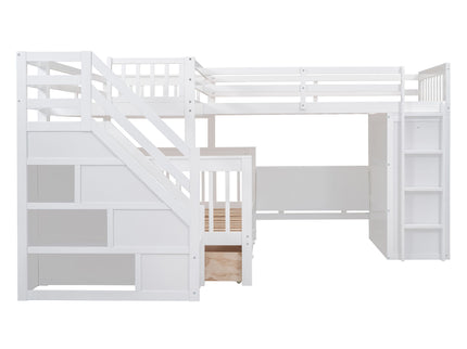 L Shaped Bunk Bed With 3 Drawers, Portable Desk And Wardrobe
