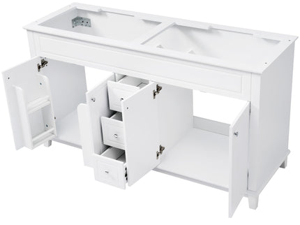 Bathroom Vanity Cabinet Only, 3 Drawers & 4 Doors & Double Layer Shelves - White