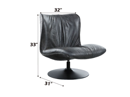 Piotr - Top Grain Leather Accent Chair With Swivel - Black