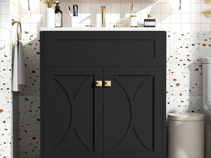 Bathroom Vanity With Sink, Freestanding Storage Cabinet With Handles, Soft Closing Doors