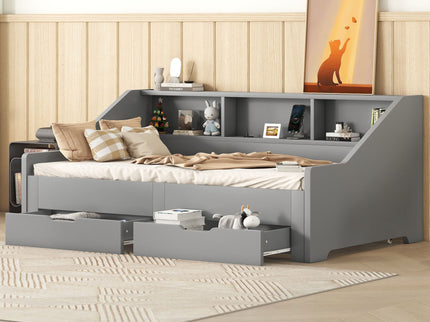 Daybed Frame With Storage Bookcases, 2 Drawers, Charging Station