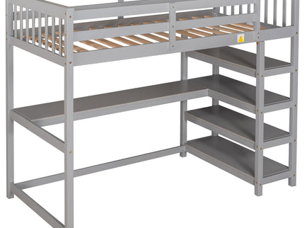 Loft Bed With Storage Shelves And Under Bed Desk