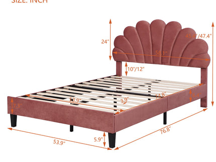 Upholstered Platform Bed With Flower Pattern Headboard