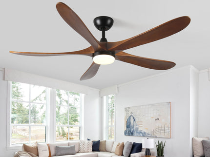 Solid Wood With Remote Control With Light (LED) Modern DC Motor Indoor / Outdoor 5 Blade Ceiling Fan For Patios, Bedrooms And Farmhouses - Antique Brown
