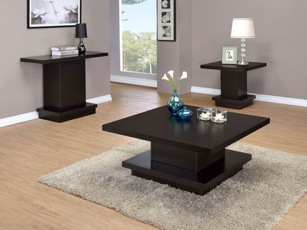 Square Coffee Table With Geometric Design And Storage Shelf - Cappuccino