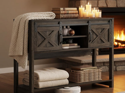 Farmhouse Entryway Table With Sliding Barn Door