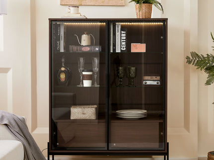 Modern Minimalist Style LED Curio Cabinet With Tempered Glass Door, Metal Legs