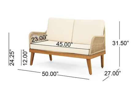 Hueber - Outdoor And Rope 4 Seater Chat Set With Cushions - Teak