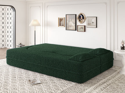 Modern Floor Sofa, With 2 Pillows, Convertible Teddy Fabric Foam Filled Bed