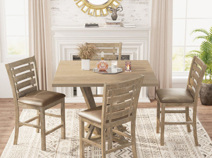 5 Pieces Set Counter Table Set Square Counter Table Solid Wood Modern Farmhouse Rustic Look Distressed Look - Grayish Brown