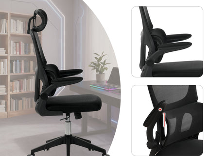High Back Ergonomic Swivel Rolling Office Chair With Tilt Function, 3D Headrest, Lumbar Support - Black