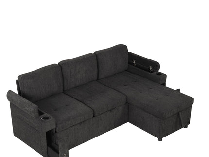 Convertible L Shaped Sofa Couch With Storage, Cup Holders, USB Ports