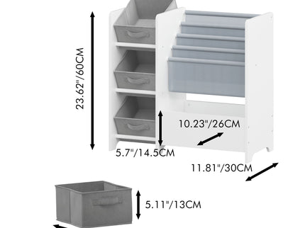 Bookshelf And Toy Storage Organizer, Multifunctional 4 Tier With 3 Collapsible Drawers - White