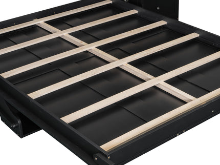 French Style Murphy Platform Bed With Shelf, Side Cabinets, Drawers And LED