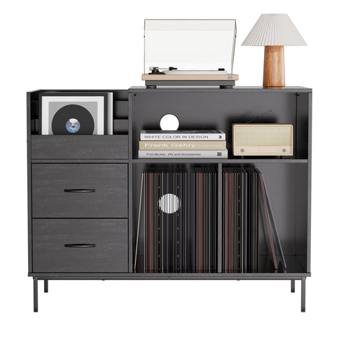 Grain Record Player Stand, Media Console With Speaker Shelf & 2 Drawers