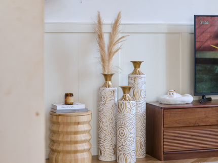 Floor Metal Vases Decorated Metal Vases (Set of 3) Gorgeous Home Decoration Large Glazed Metal Vases - White / Gold