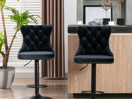 Swivel Barstools Adjusatble Seat Height, Modern Upholstered Bar Stools With Backs Comfortable Tufted For Home Pub And Kitchen Island (Set of 2)